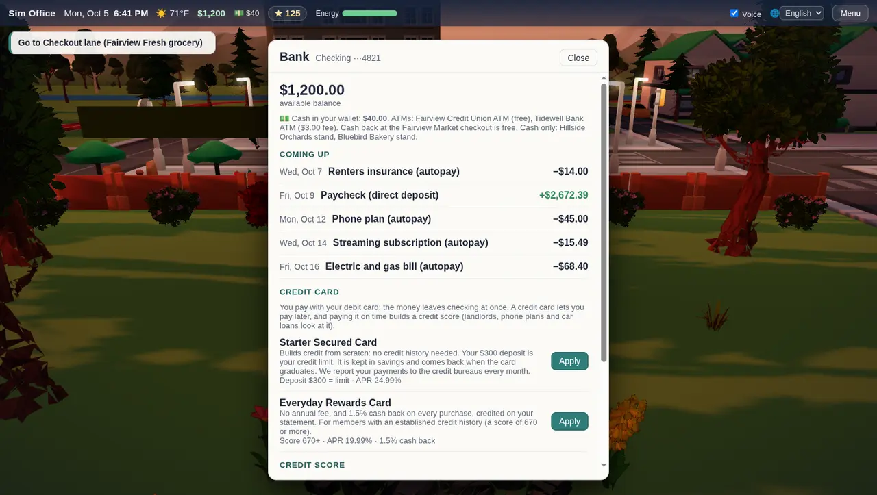 The bank screen: paychecks, autopay bills and credit cards