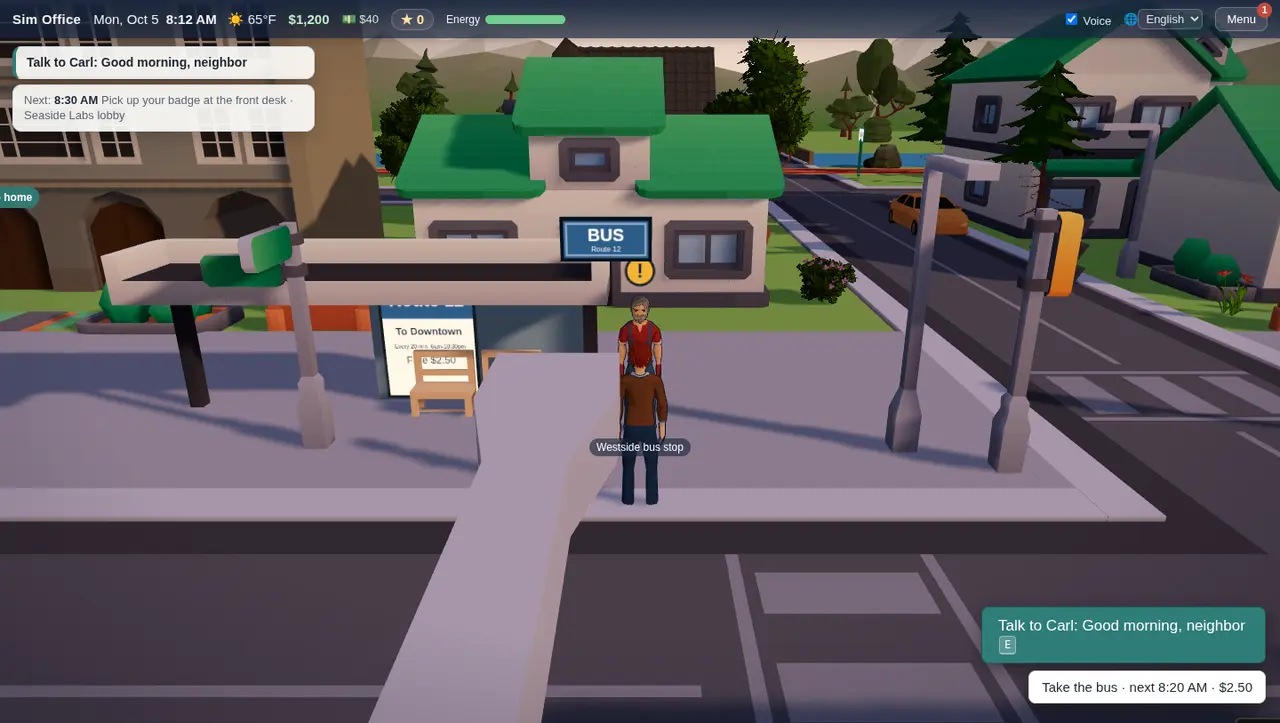 The Westside bus stop with a neighbor waiting